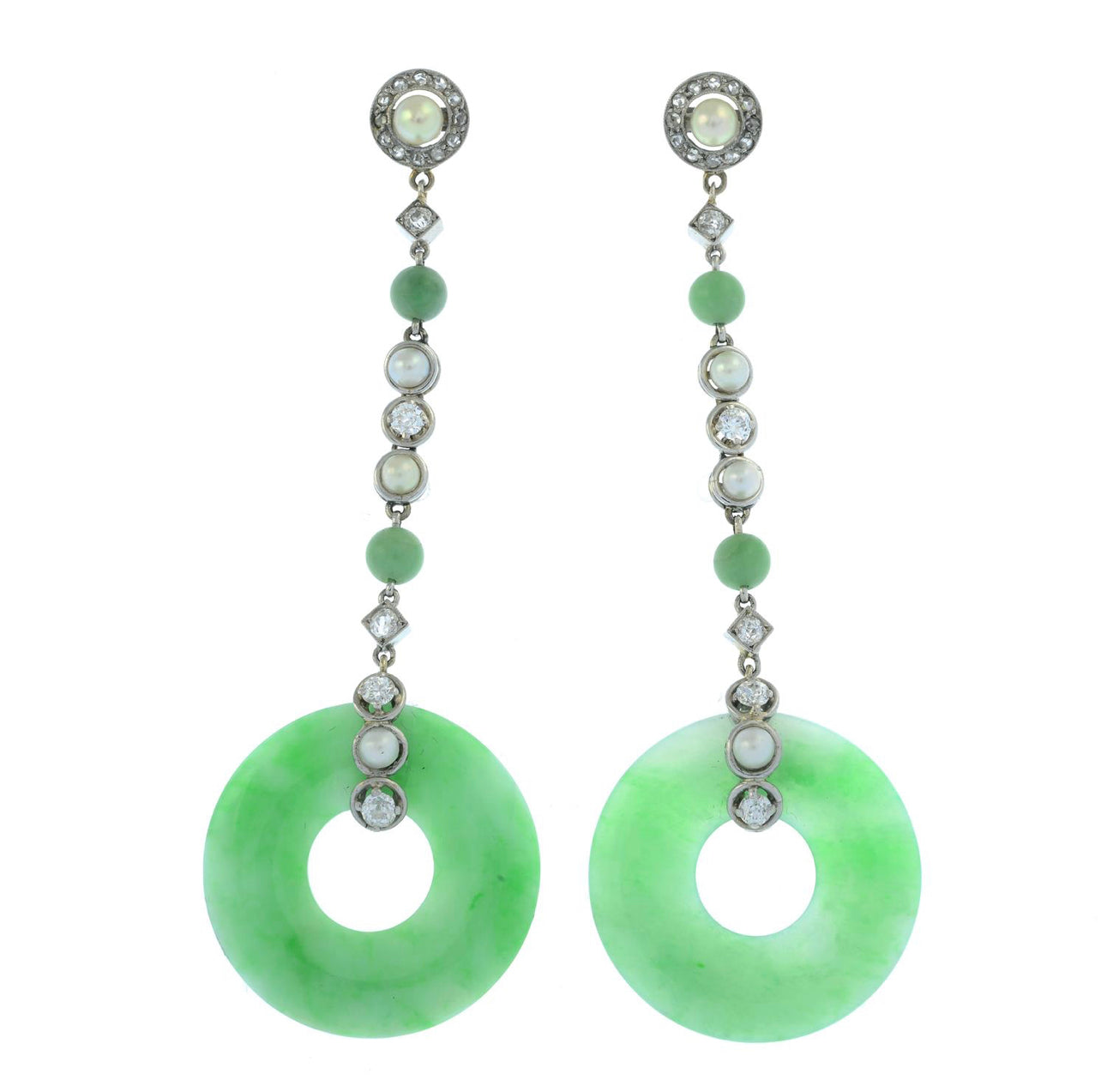 Bella Dark Green Jade Gemstone Silver Tone Drop Pierced Earrings